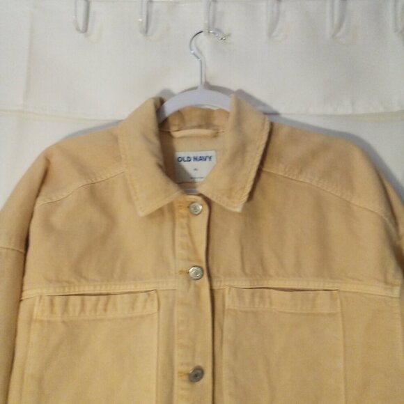 Old Navy Denim Jacket Women XL Button Up Long Sleeve Pockets Peach Orange - Picture 3 of 16